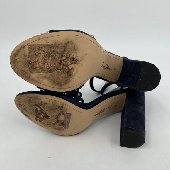 Sam Edelman Blue Suede Scalloped Edge Block Heels | Size 8.5 - Picture 3 of 9